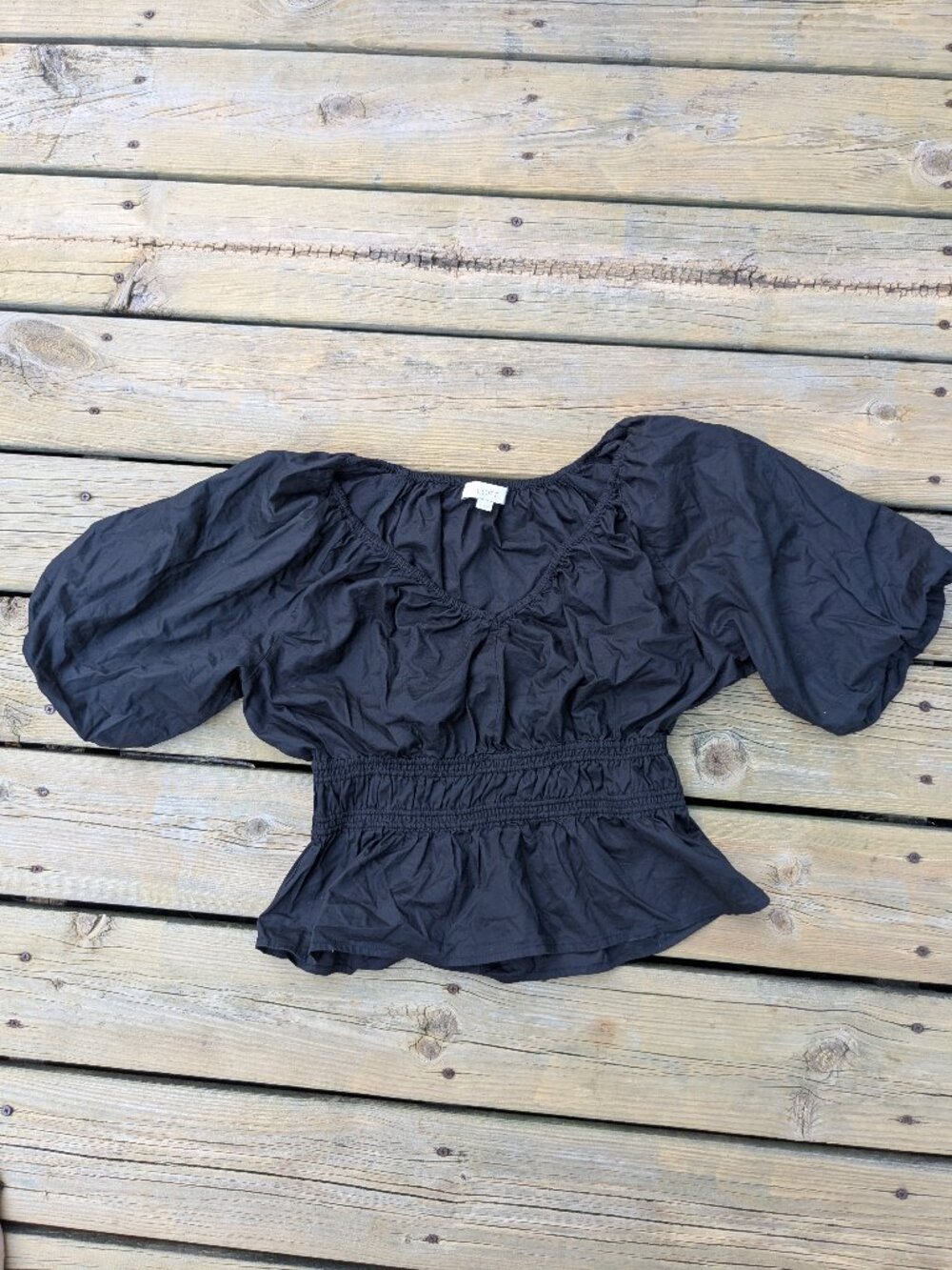 Loft Black Puffed Sleeve Blouse